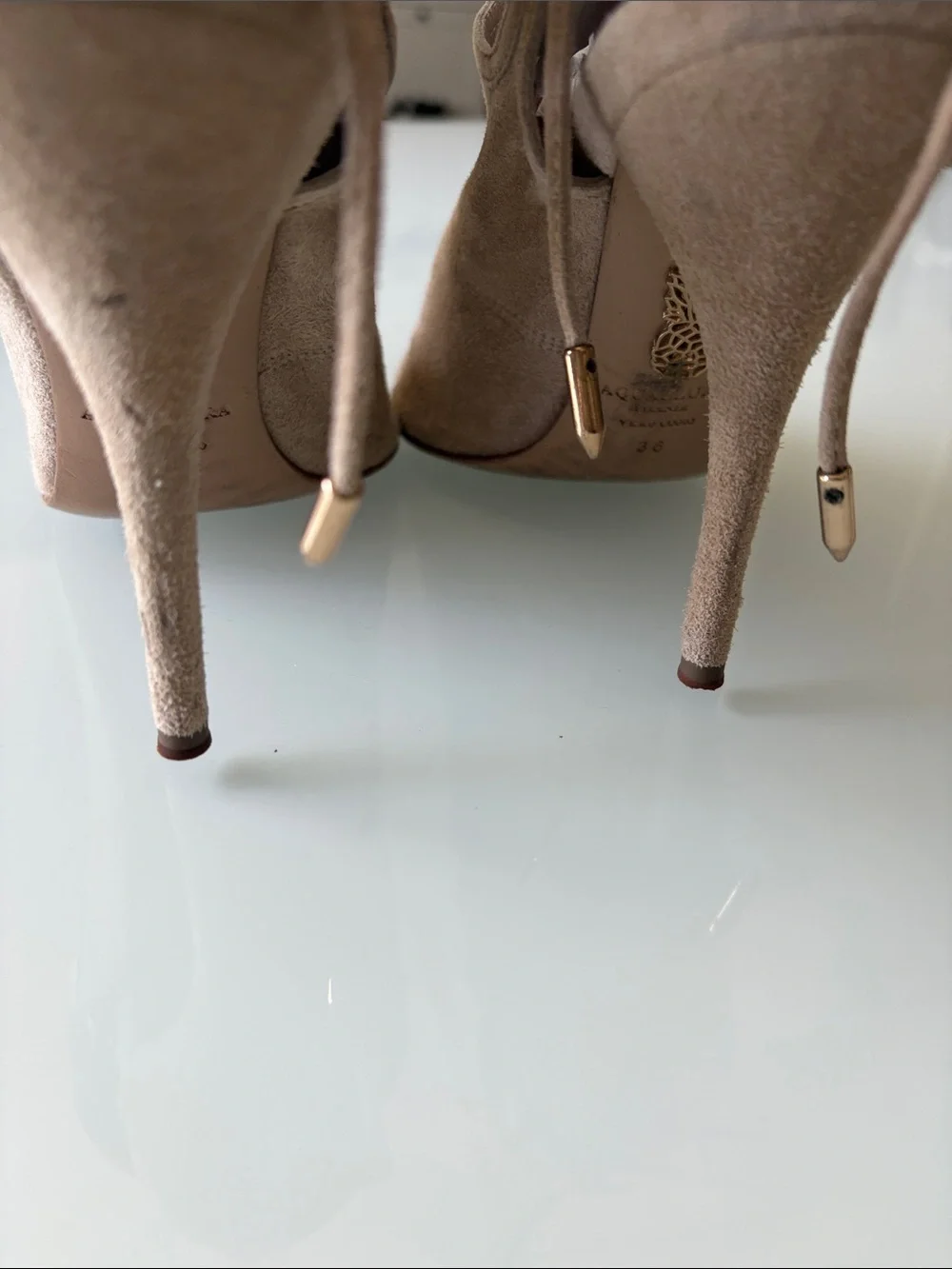 Aquazzura  Nude Sexy Thing Suede Peep Toe Bootie in soft nude suede. Sz 6